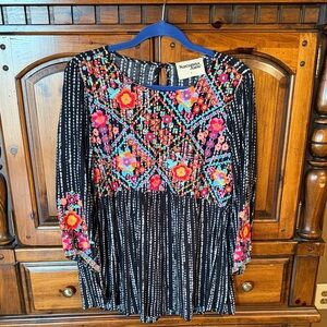 Savanna Jane Black Tunic with Bright Embroidered Floral Accents